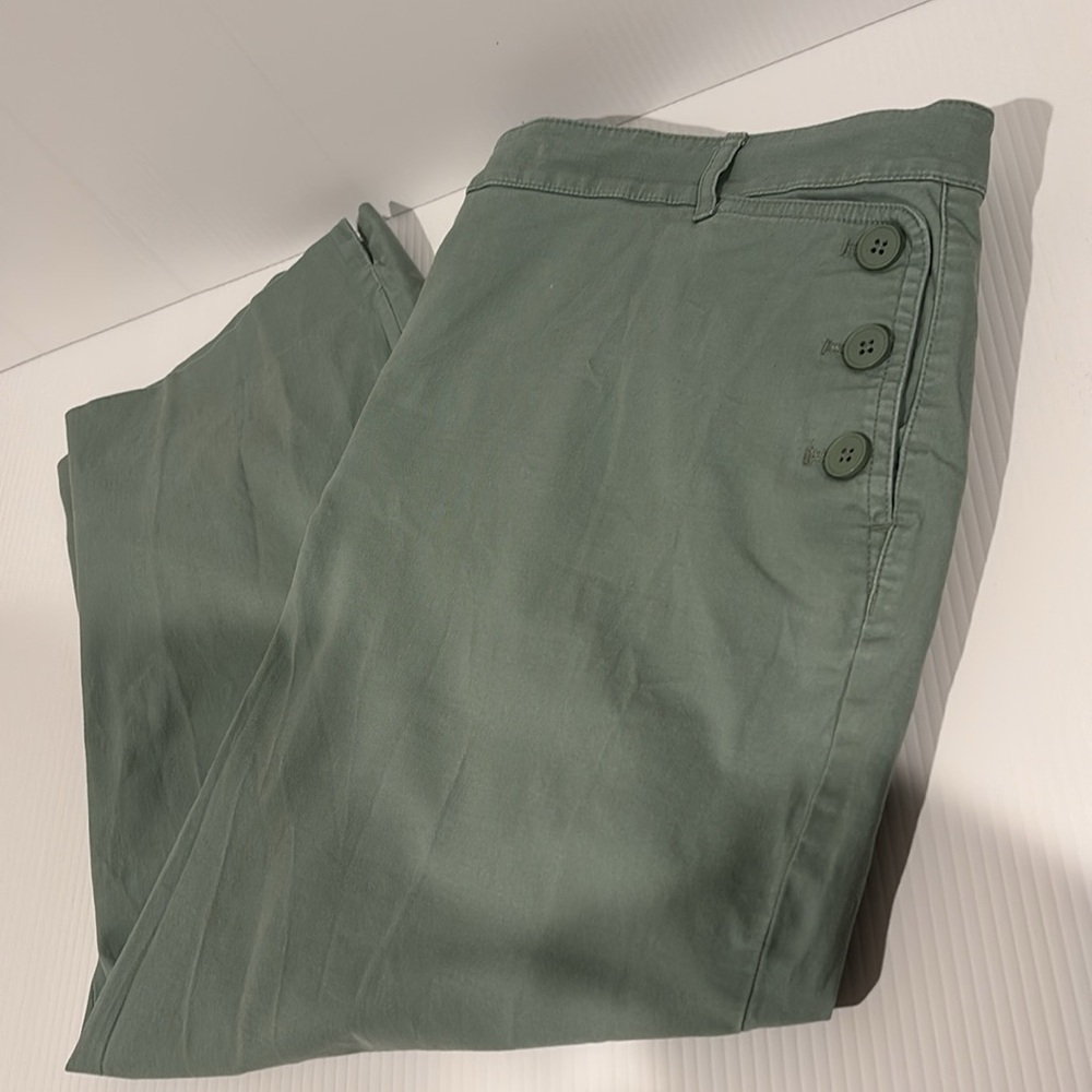 Talbots Capri Pants Light Green Gray Side Pocket Button Detail